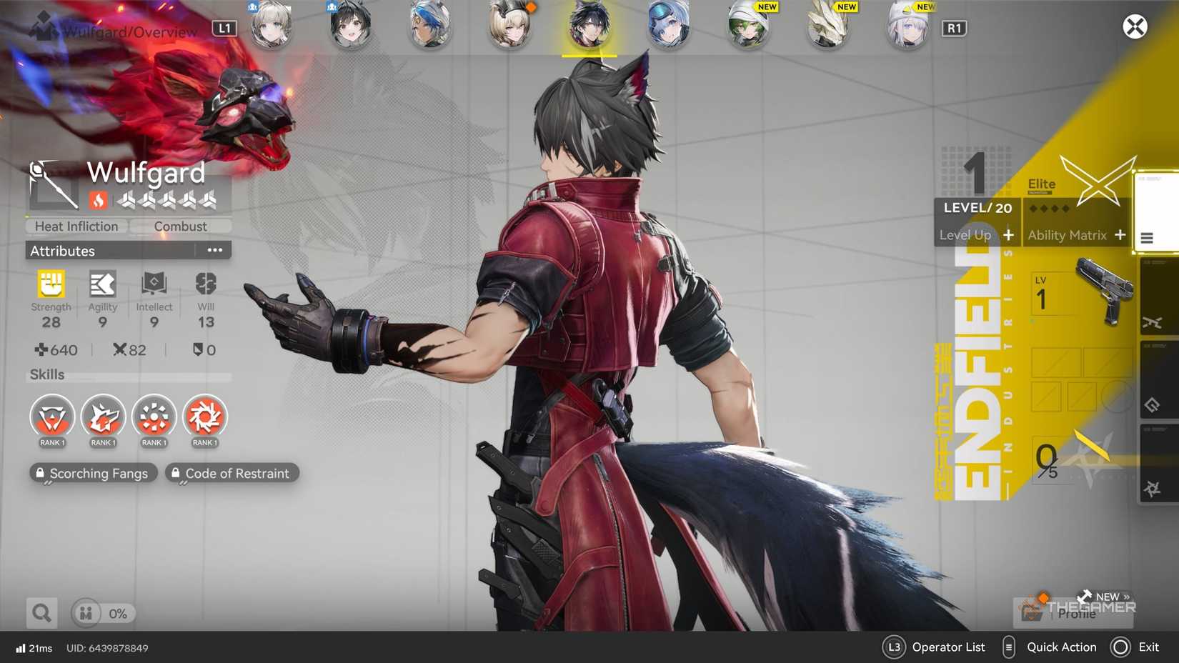 Wulfgard character overview screen in Arknights Endfield.-1