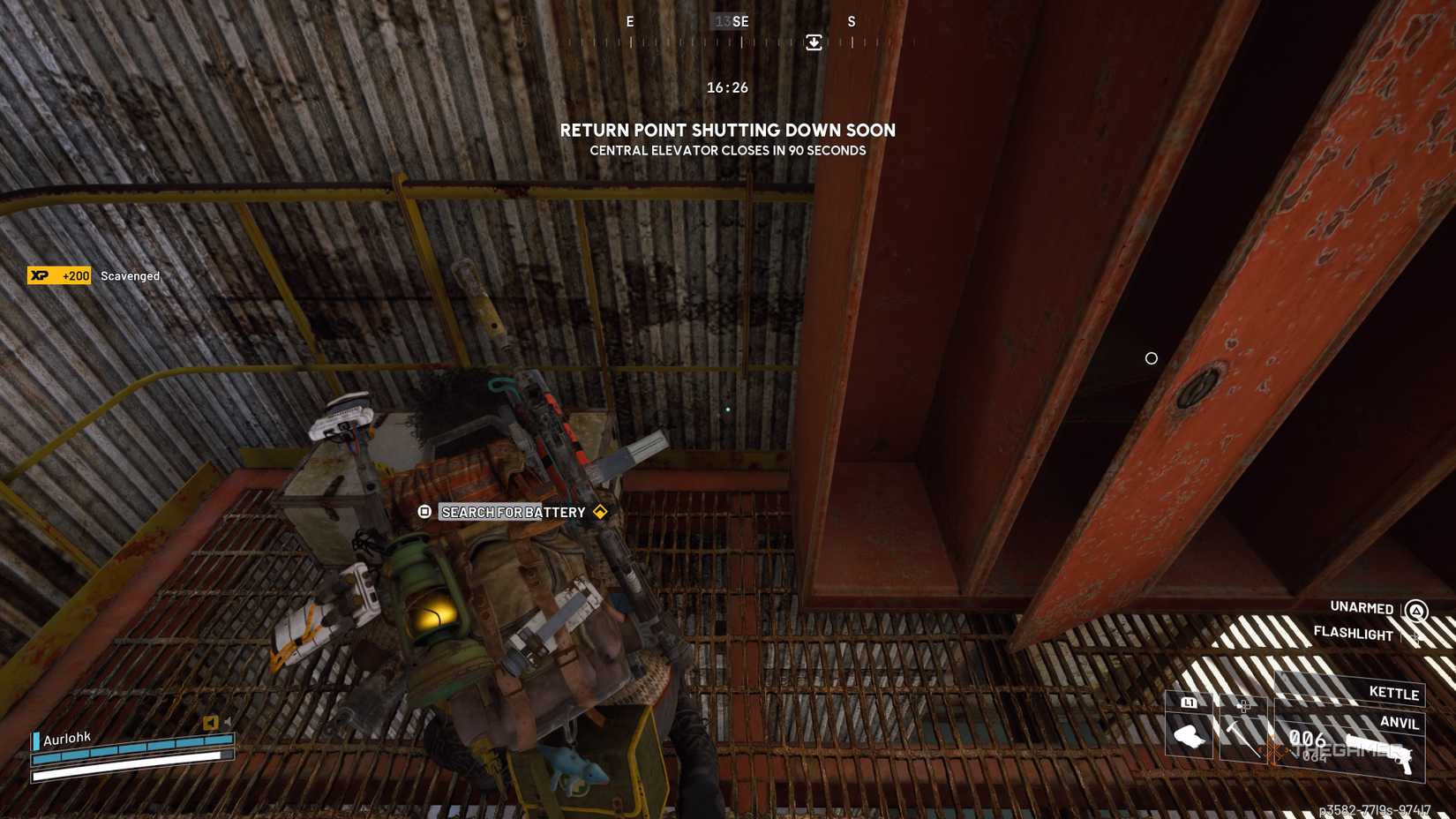 This is the player raider searching the white box on the floor next to the red locker in the rocket assembly building in Arc Raiders.