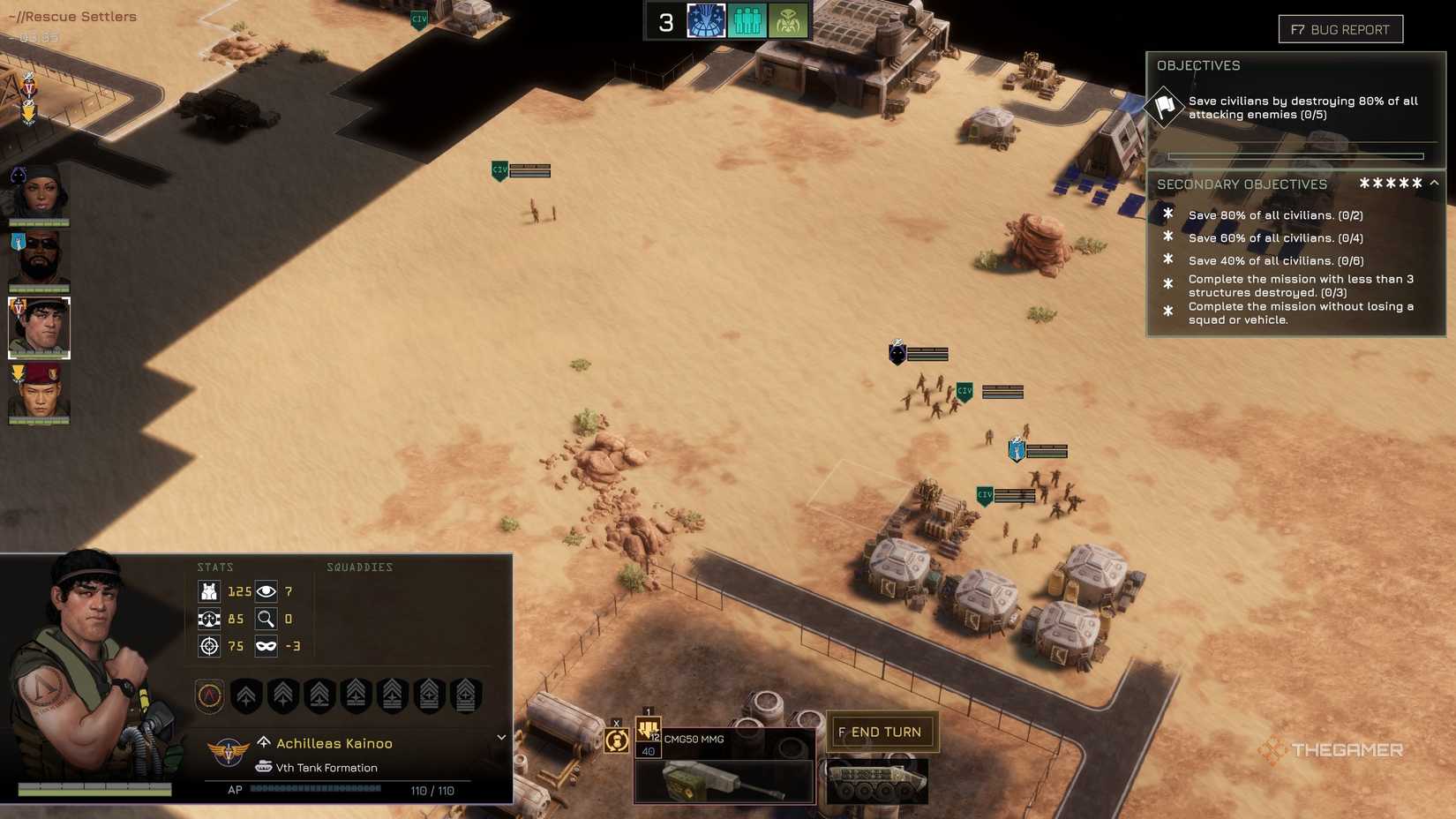 Top-down view of the Menace map showing squad leaders and squad members.