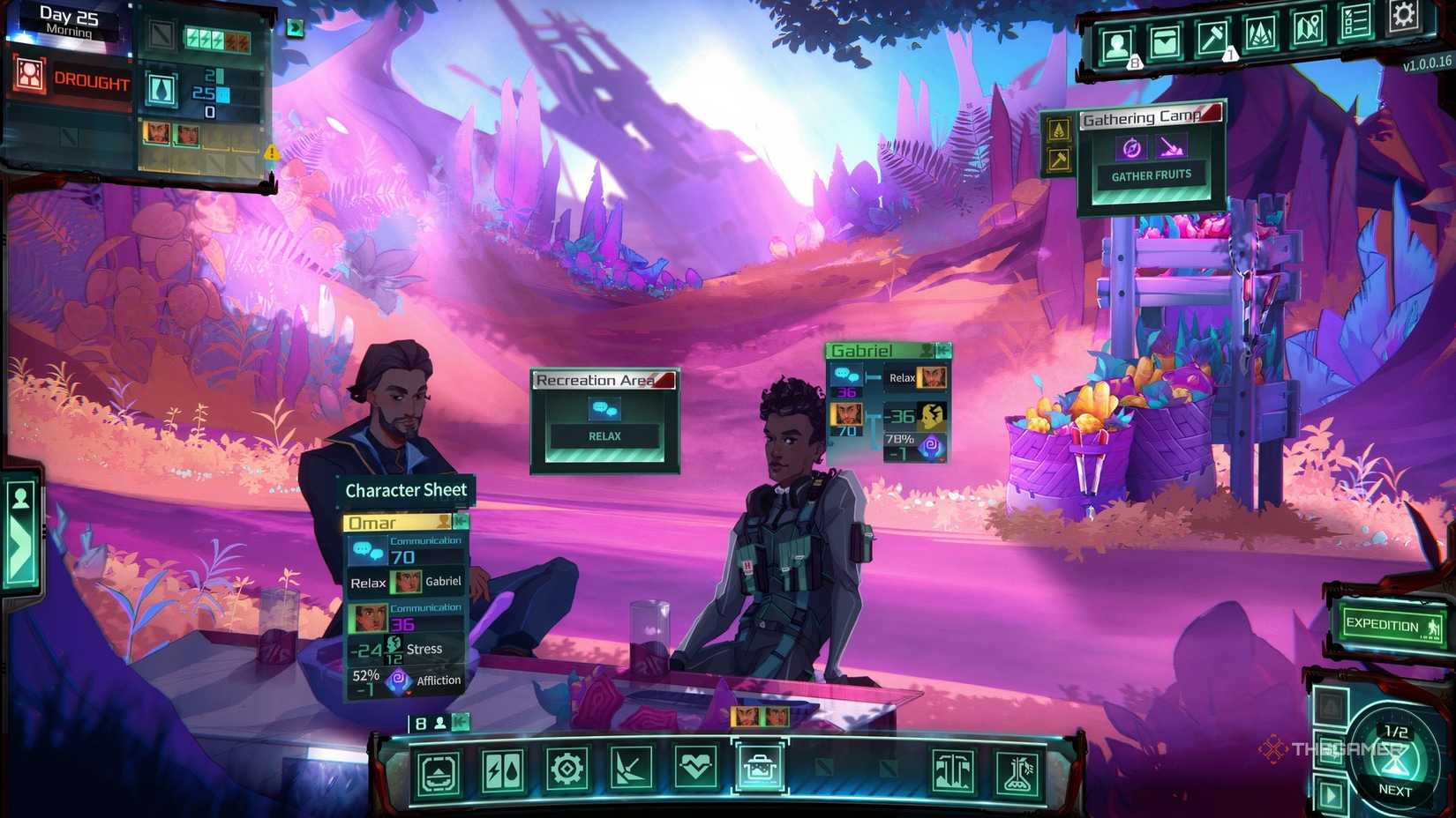 Two crew members are relaxing at the resort of the Dead in Antares.