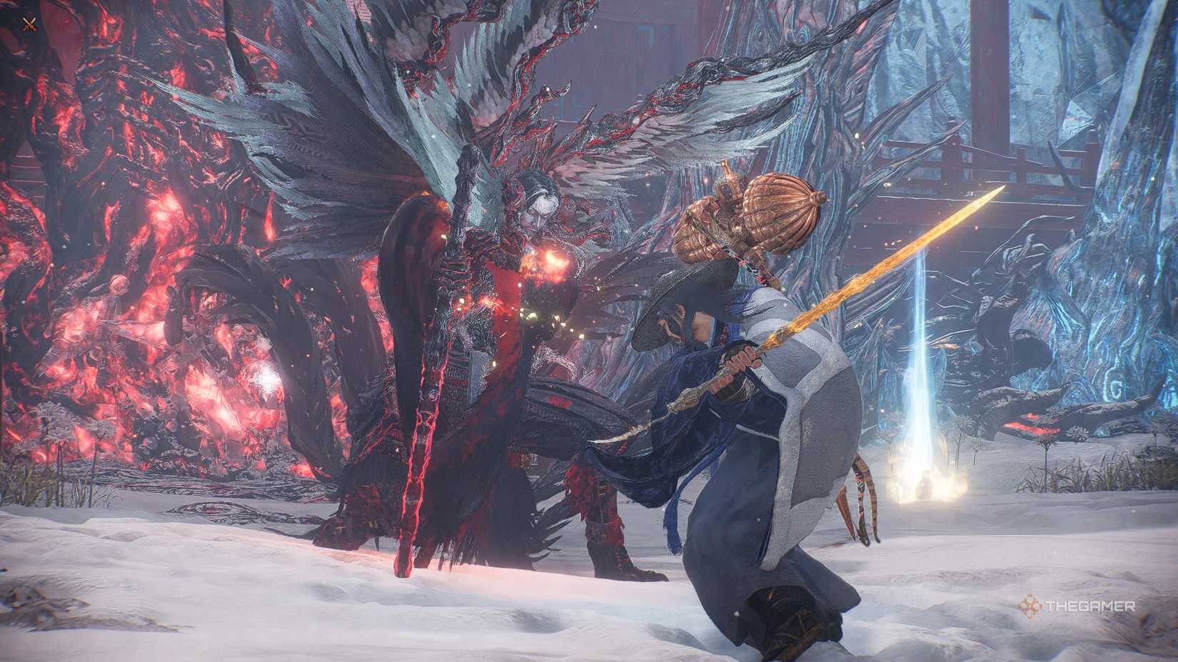 A player defeating the Minamoto No Yoritomo boss in Nioh 3.