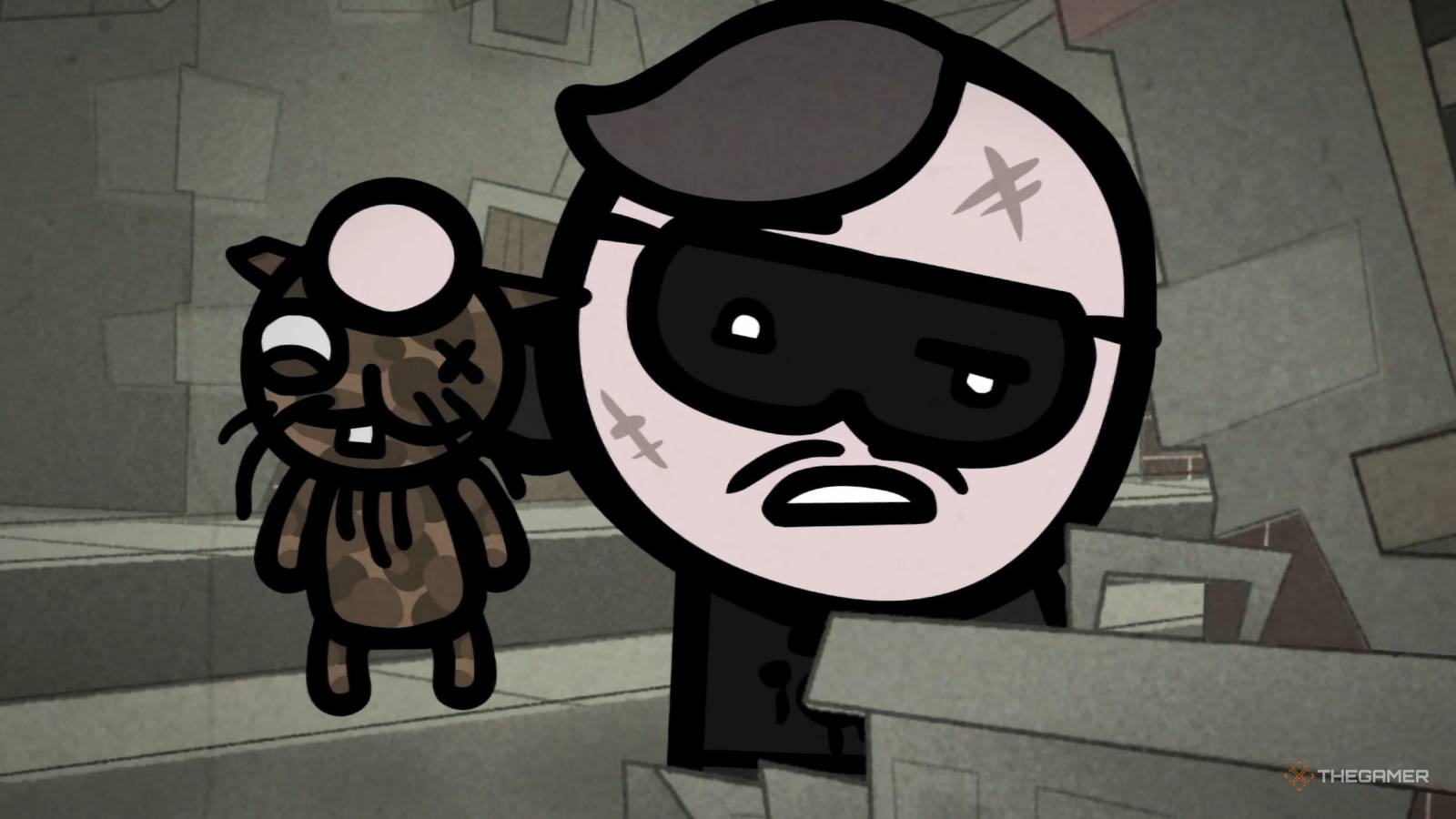 A burglar holding a dead cat in Mewgenics.