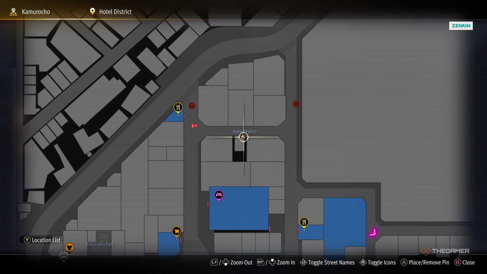 A1 Kamurocho locker key location on the map in Yakuza Kiwami 3.