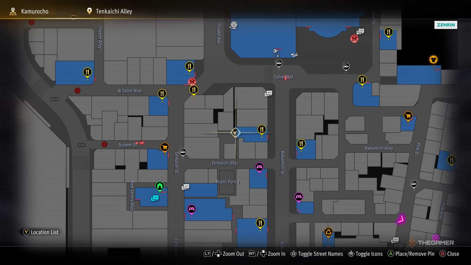 A3 Kamurocho locker key location on the map in Yakuza Kiwami 3.