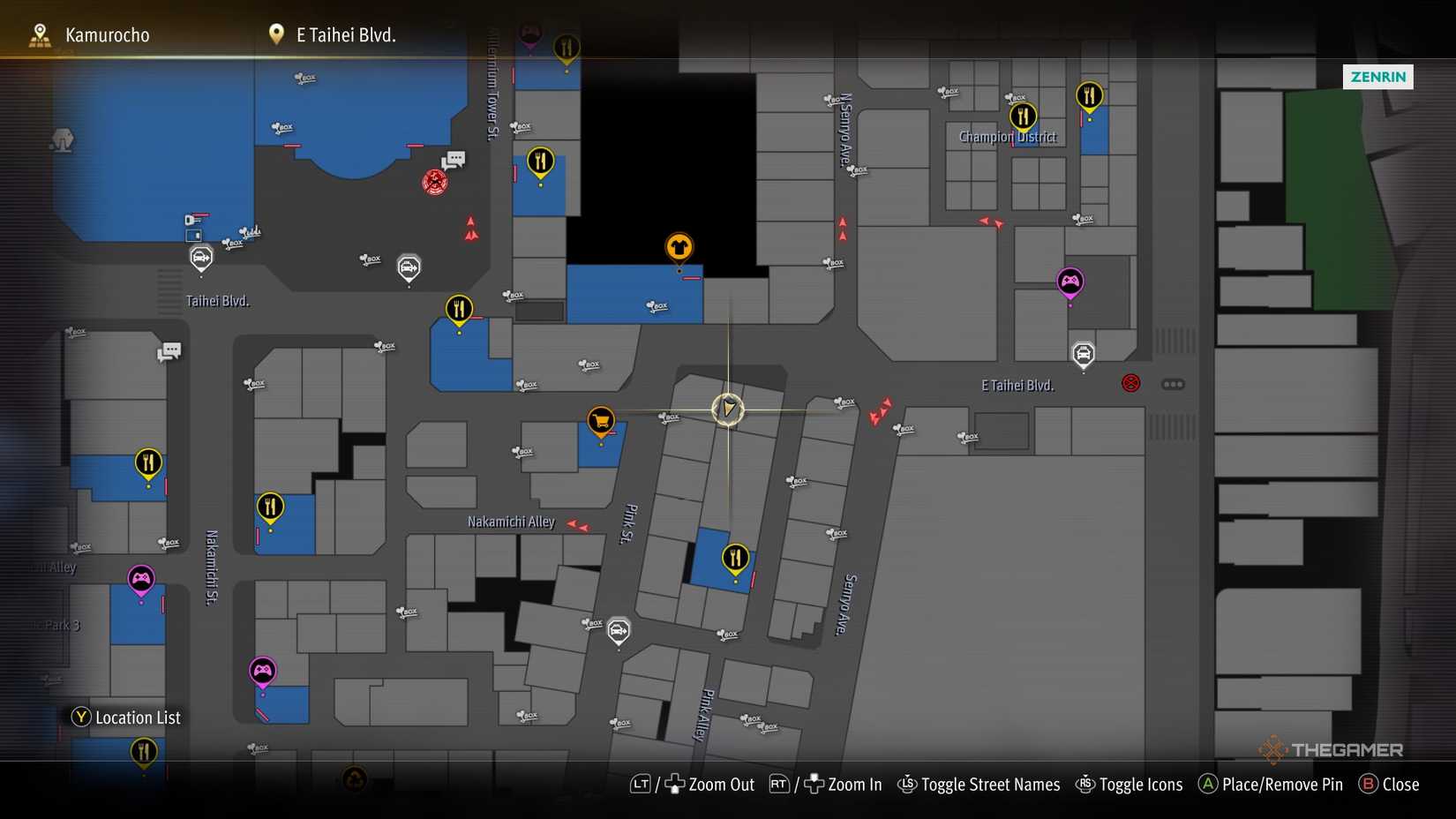 A4 Kamurocho locker key location on the map in Yakuza Kiwami 3.