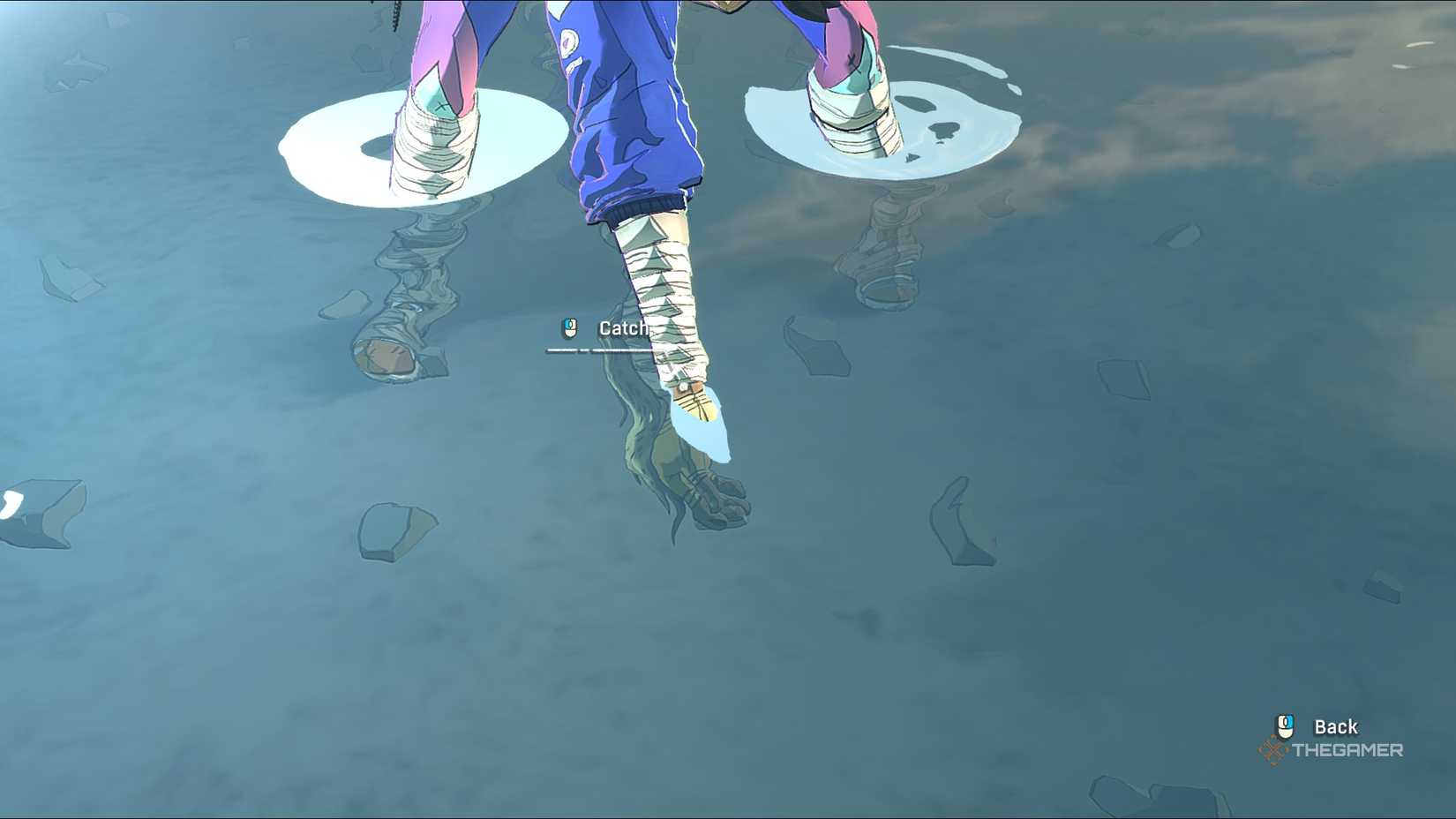 Aava tries to catch a fish in the Cairn.