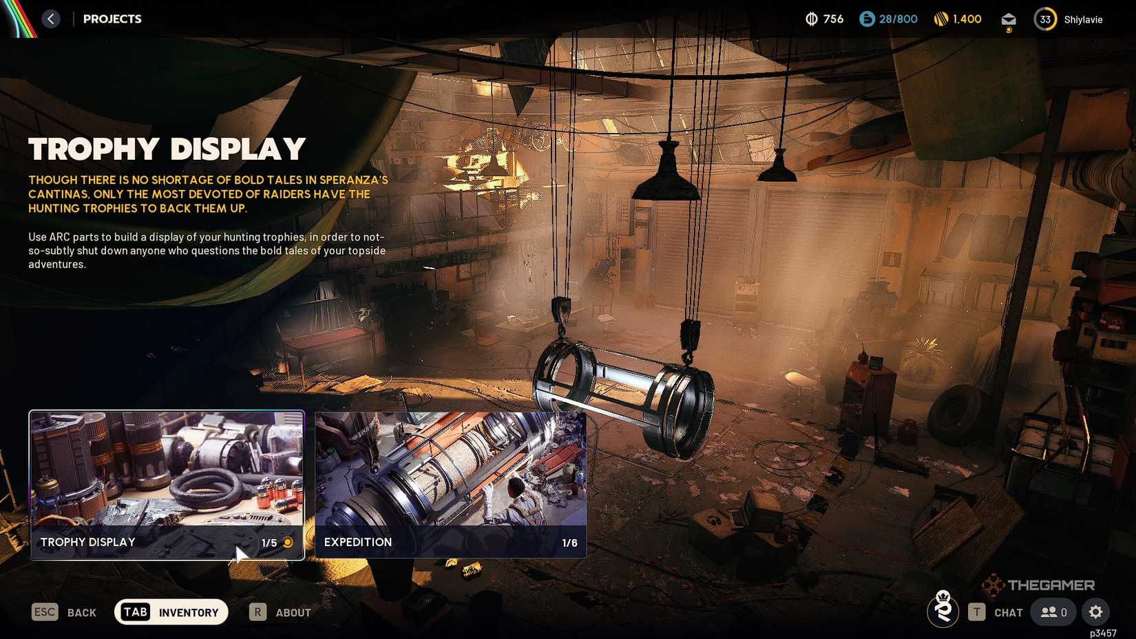 ARC Raiders Trophy Display Project menu.