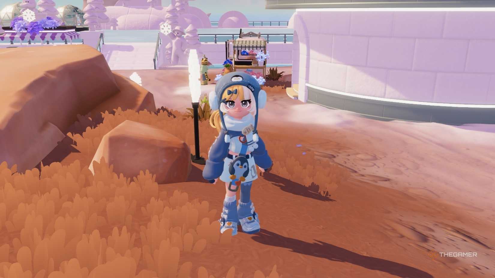Azure standing near the ice rink in Heartopia.
