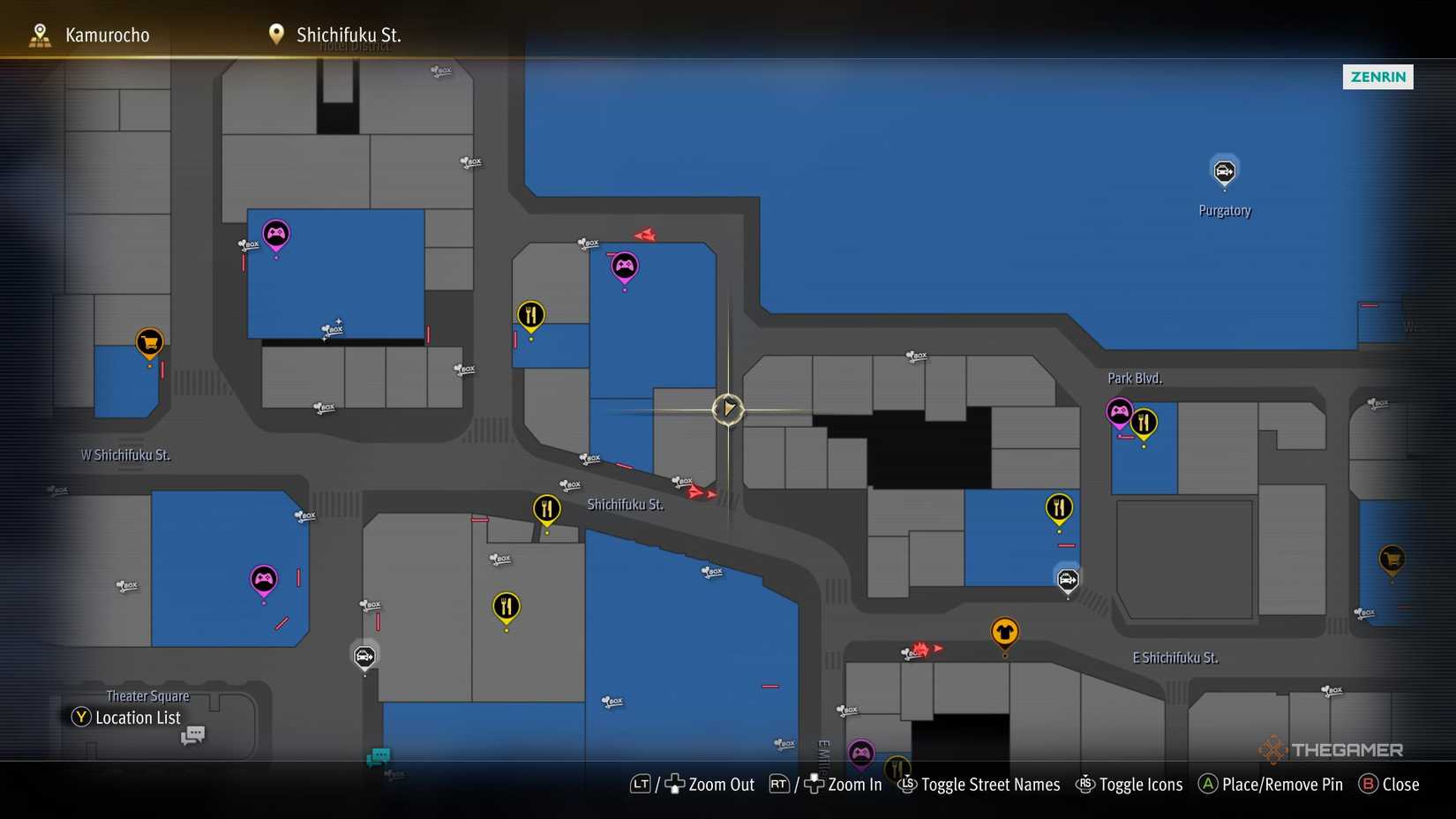 B5 Kamurocho locker key location on the map in Yakuza Kiwami 3.