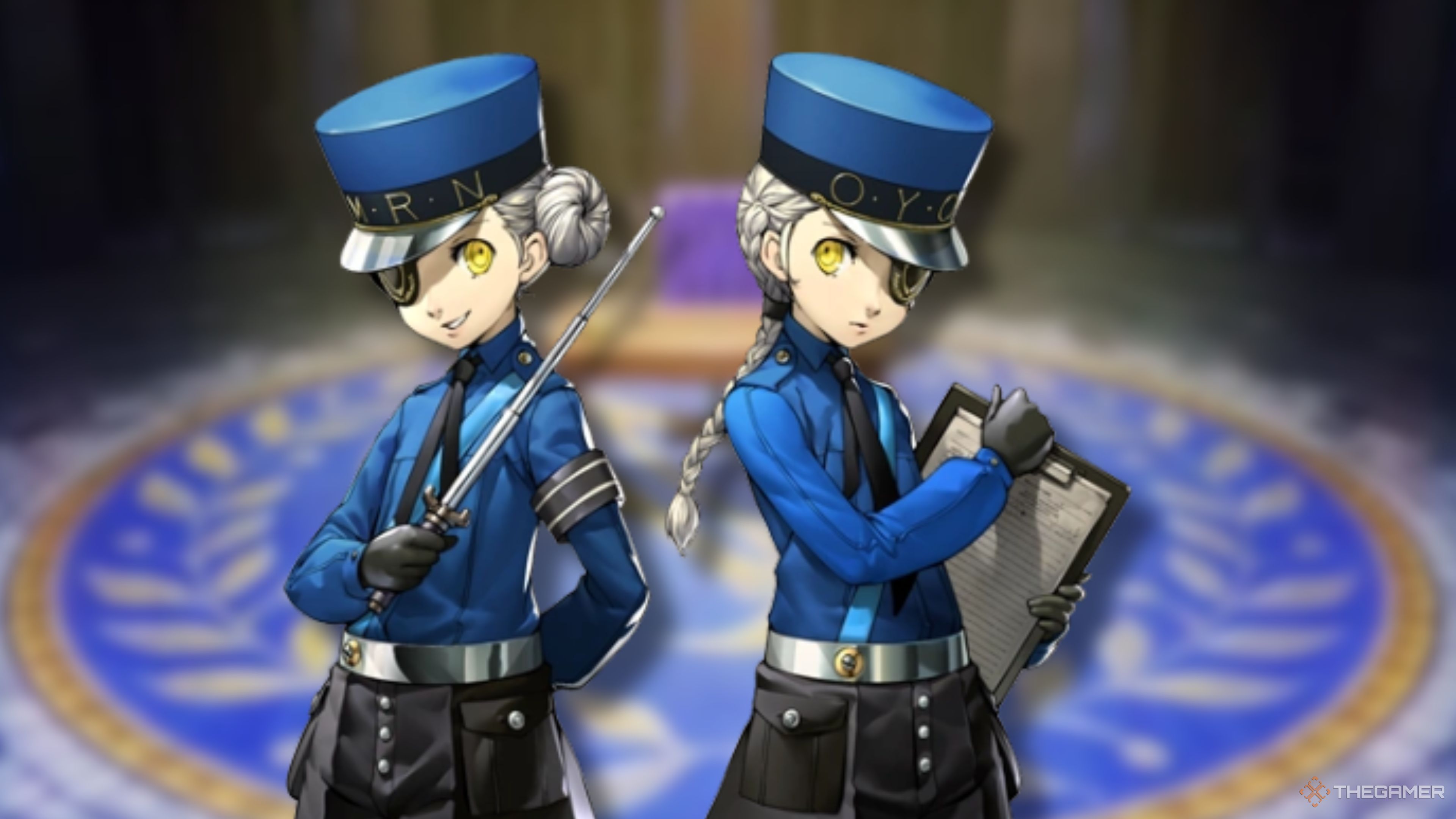 Caroline and Justine power confidants in Persona 5 Royal in front of the Velvet Room background.