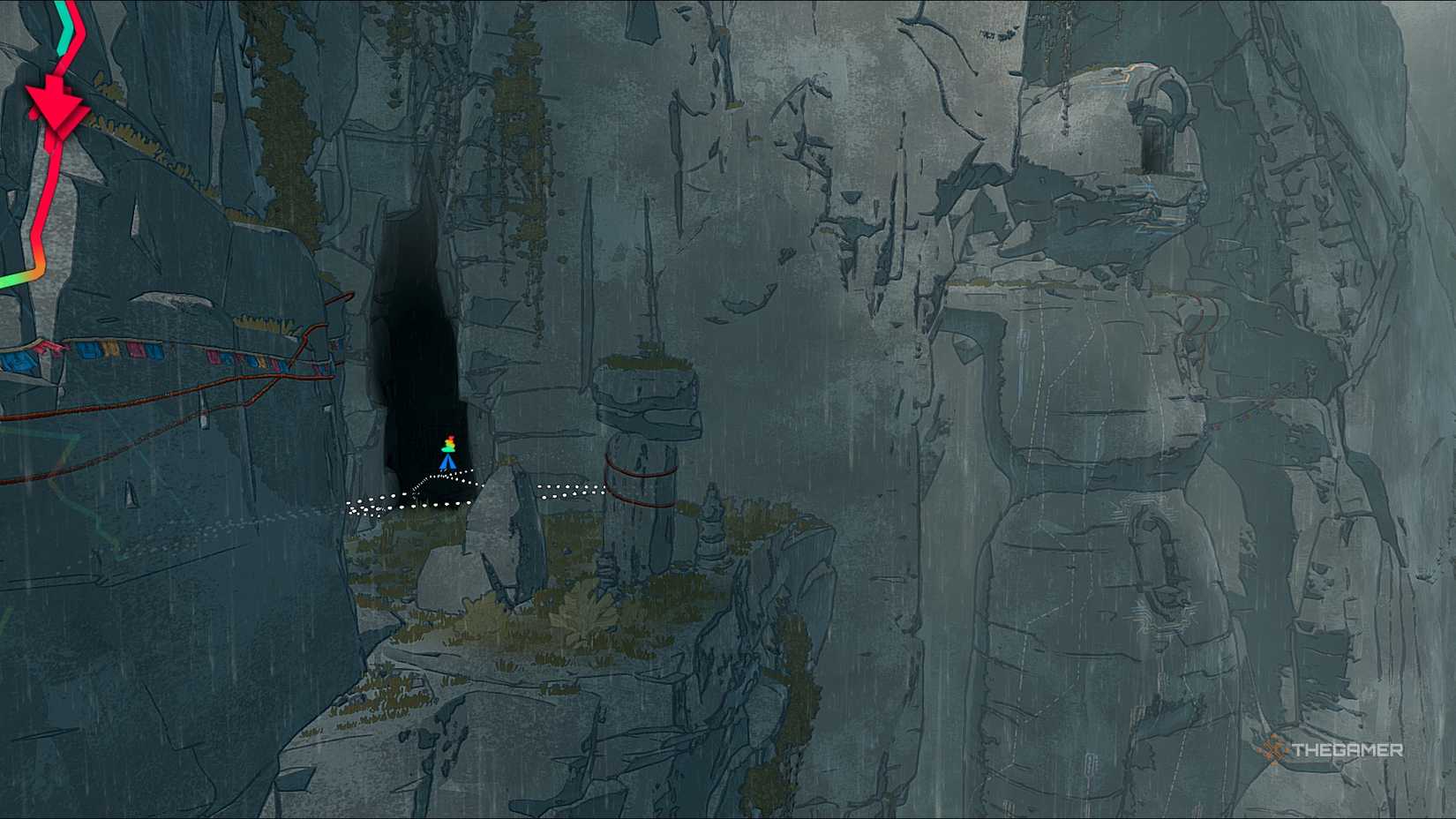 Cave by the statue of the child in the cairn.