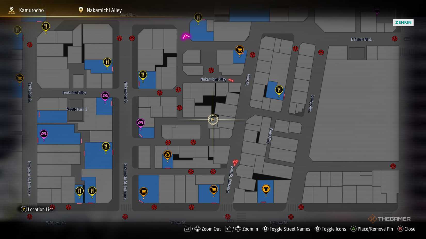 D3 Kamurocho locker key location on the map in Yakuza Kiwami 3.