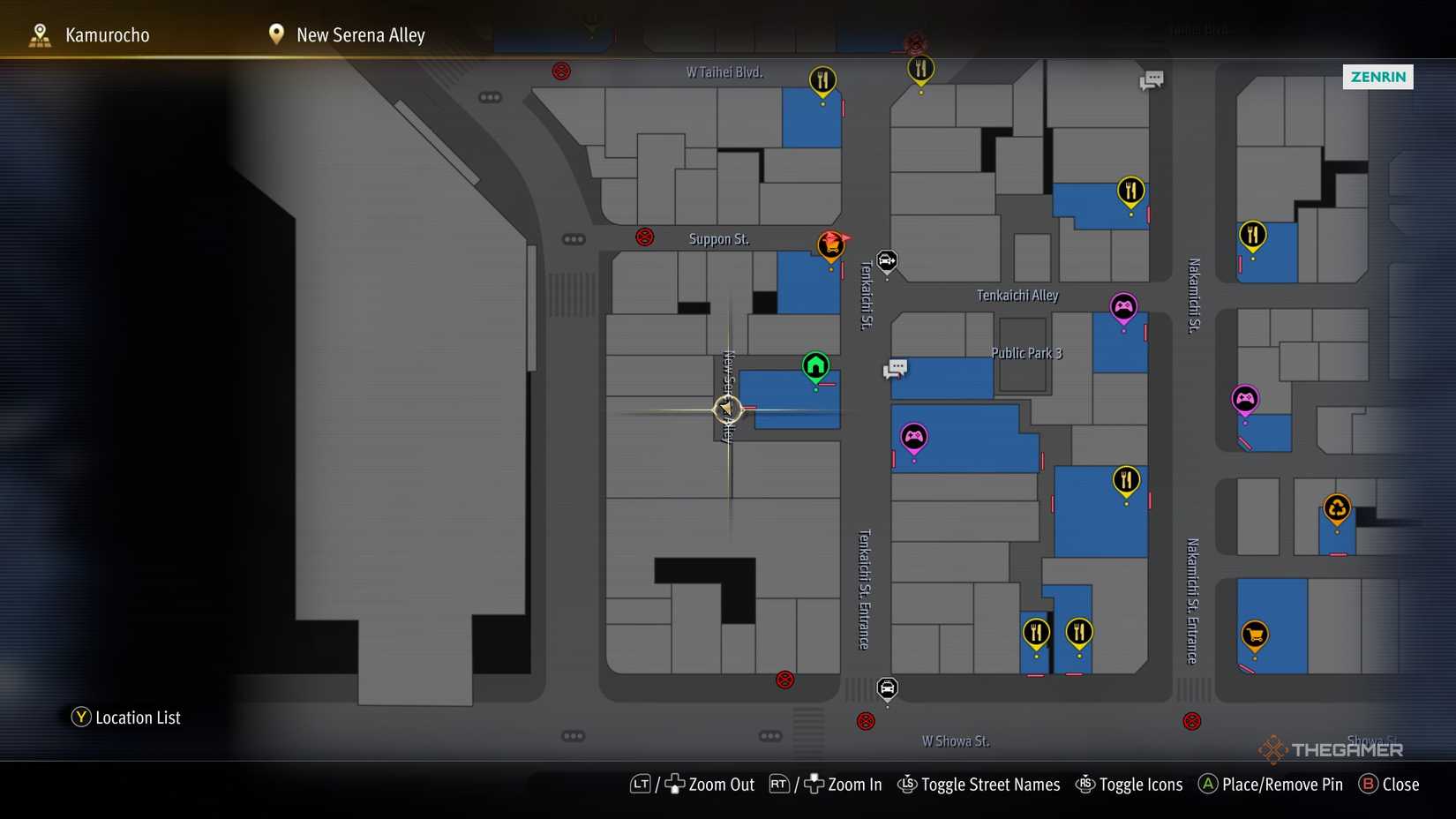 D5 Kamurocho locker key location on the map in Yakuza Kiwami 3.