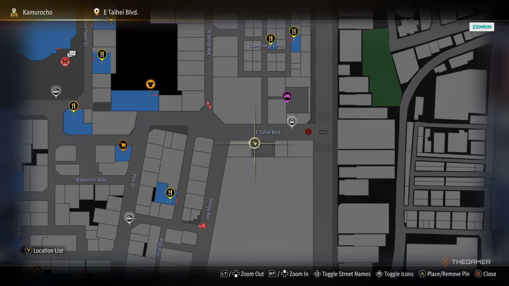 E2 Kamurocho locker key location on the map in Yakuza Kiwami 3.