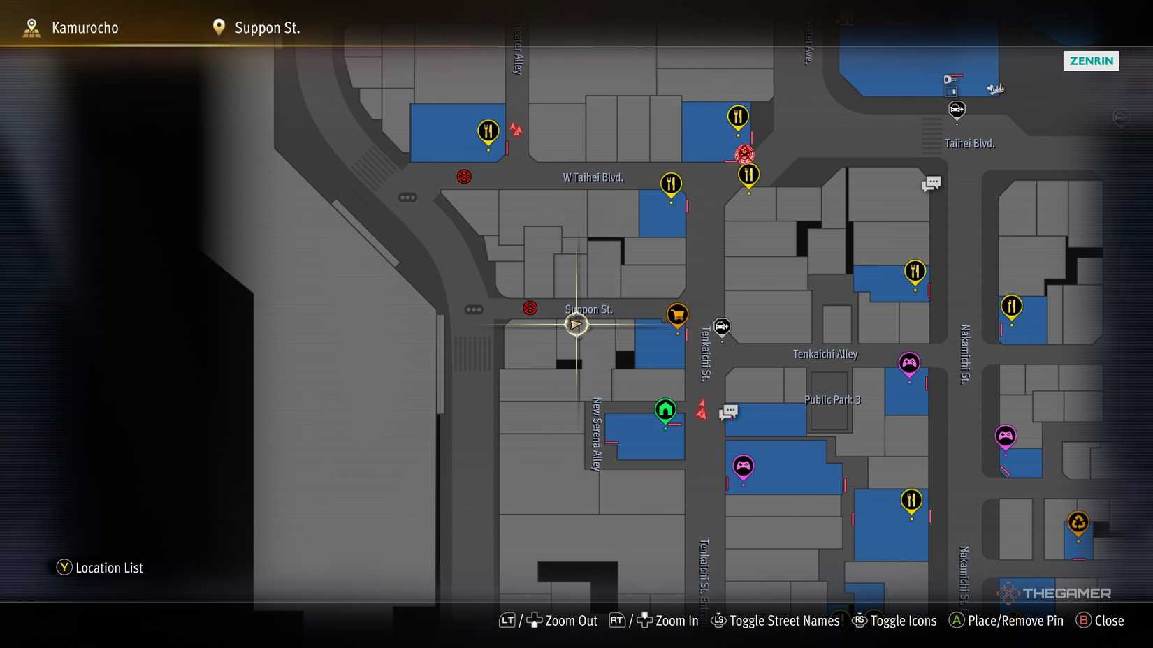 E3 Kamurocho locker key location on the map in Yakuza Kiwami 3.