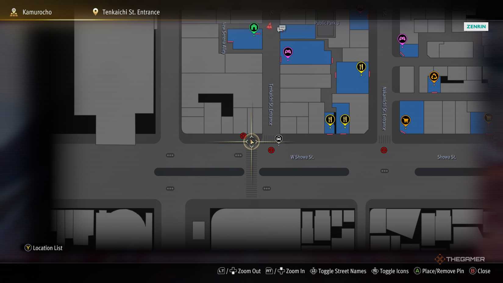 E5 Kamurocho locker key location on the map in Yakuza Kiwami 3.