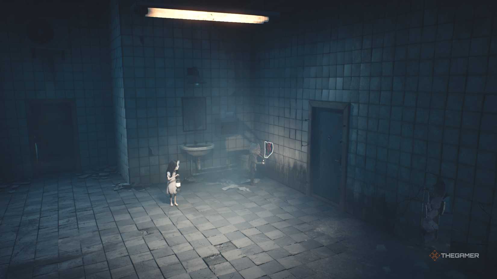 Finding a poster in the bathroom at the factory in Reanimal.