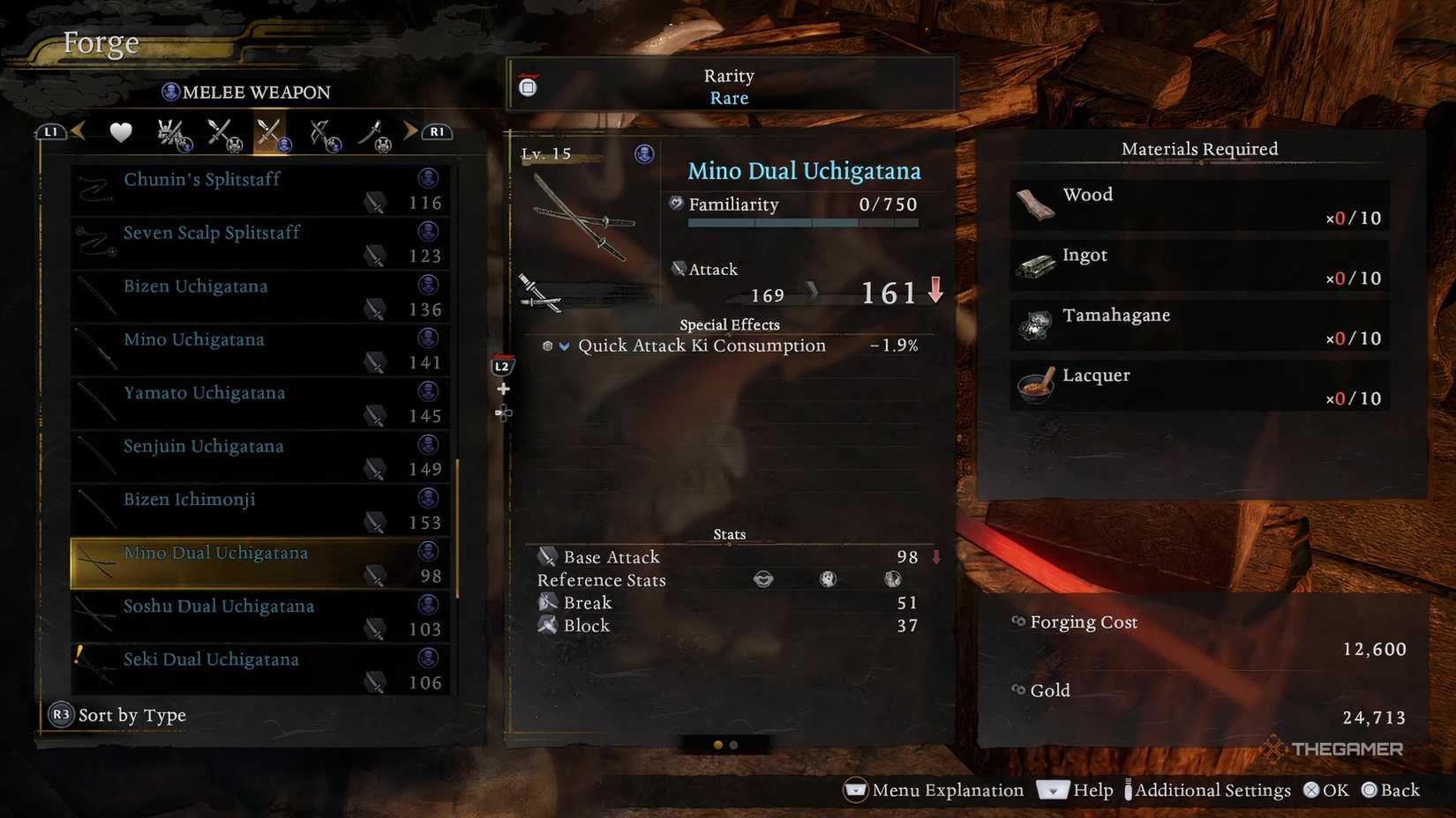 Forge the Mino Dual Uchigatana in Nioh 3 as part of the best Dual Ninja Swords build.