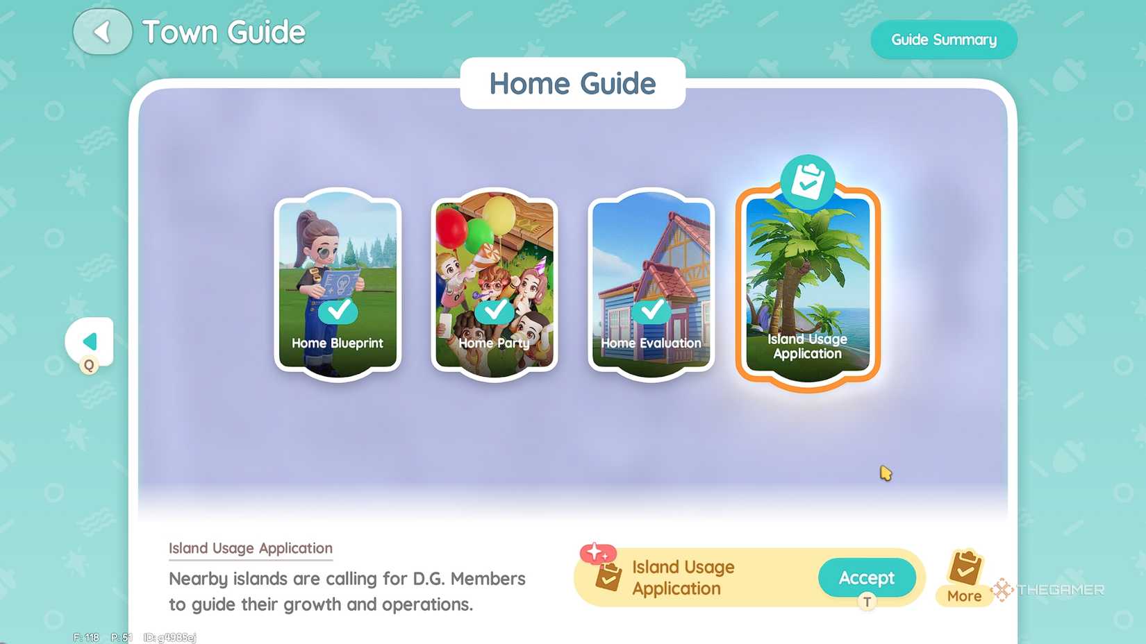 Heartopia Island Access unlocked menu in the town guide.