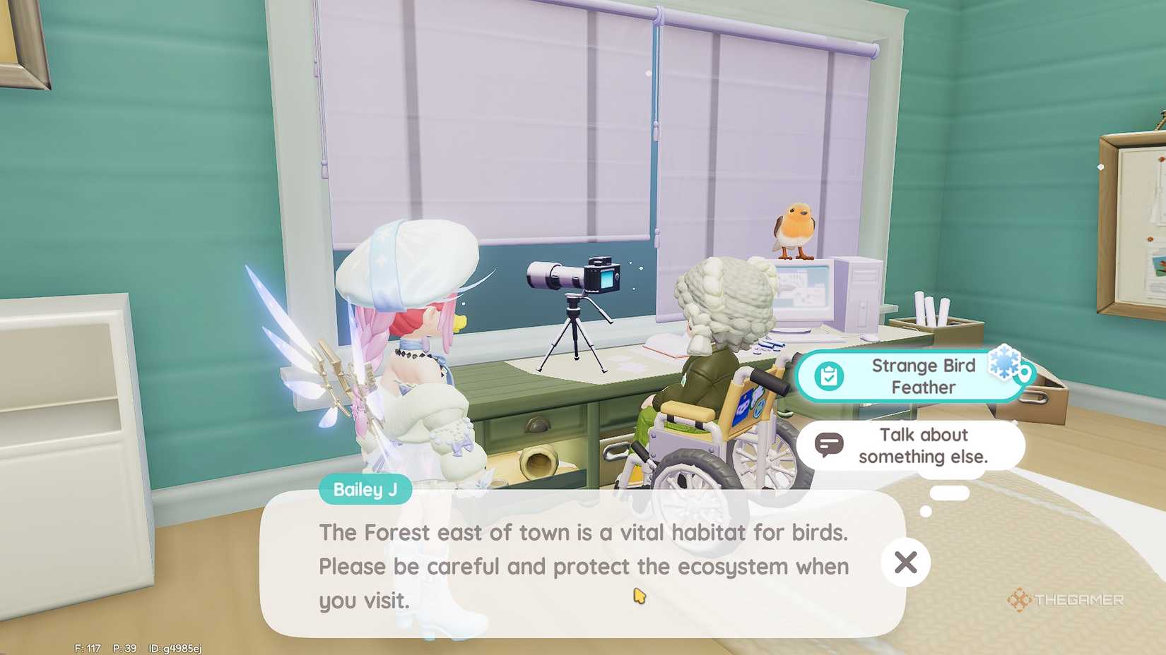 Heartopia Talking to Baily J. about a wet penguin feather.