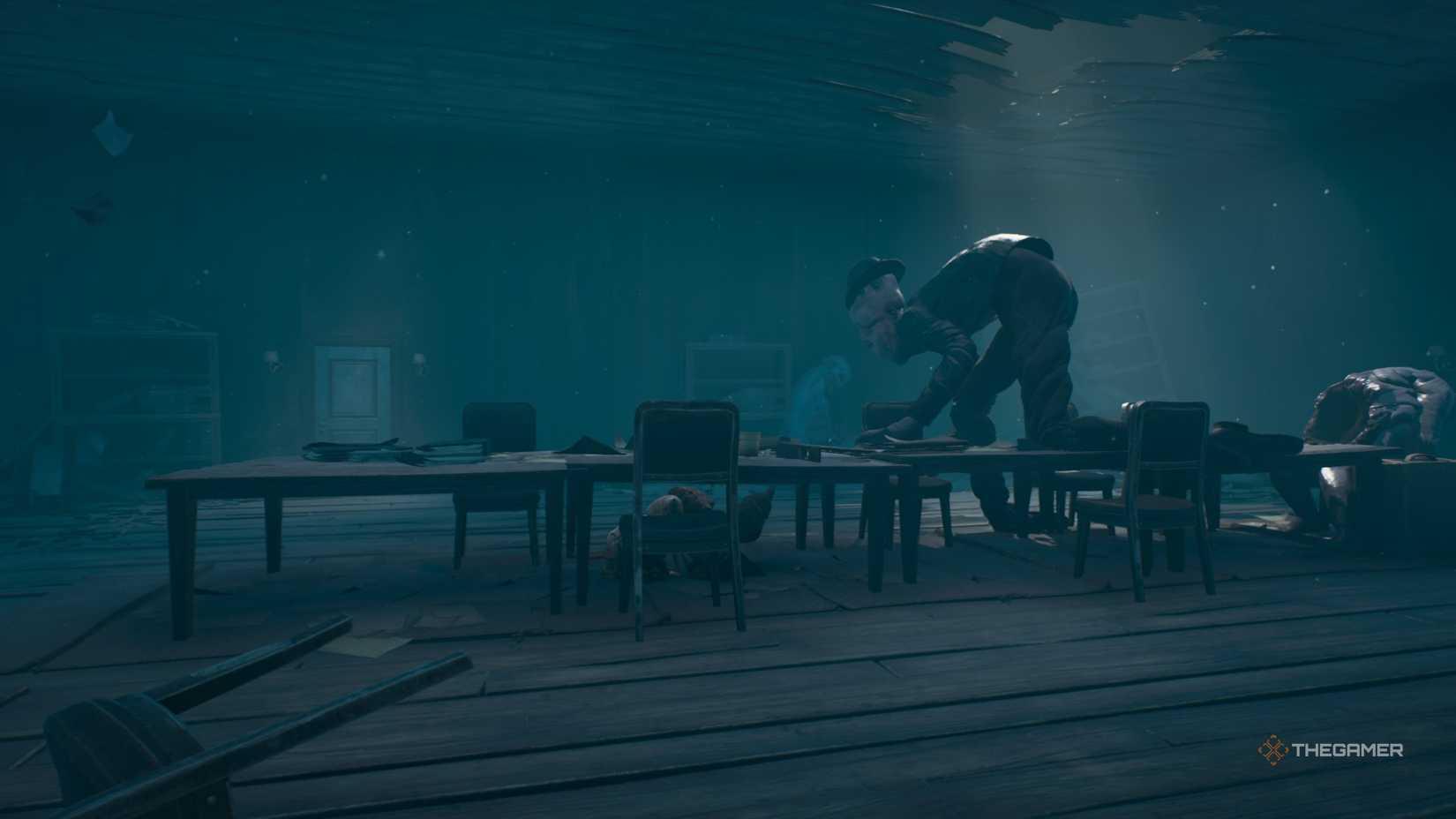 Hiding under a table from Sniffer in Reanimal.