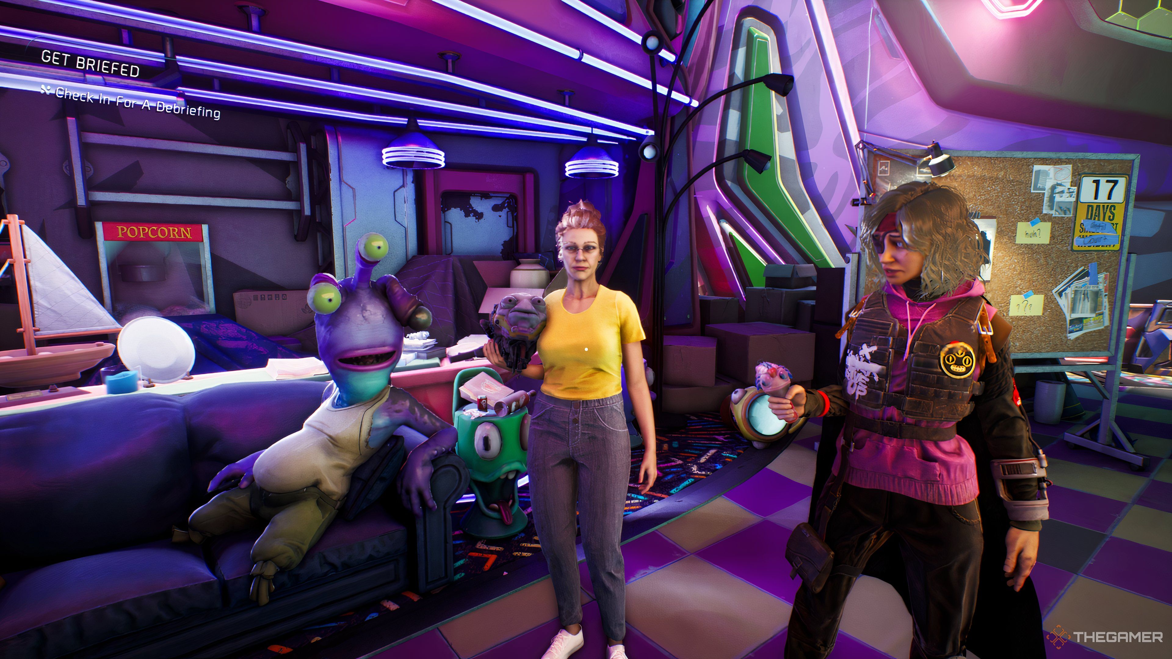 Standing with your mother, Lizzie and Gael in High On Life 2.