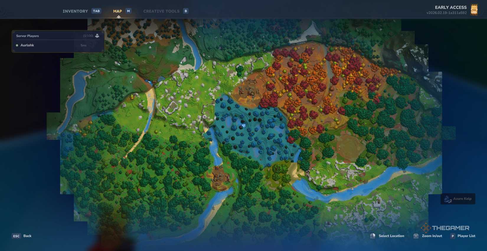 An image of the Hytale world map showing several biomes including the primarily blue Azure Forest in Hytale.