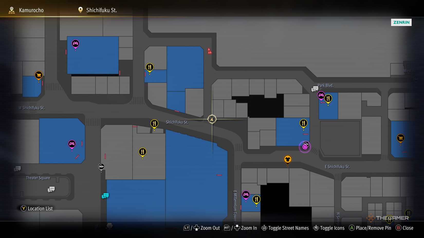 I4 Kamurocho locker key on the map in Yakuza Kiwami 3.