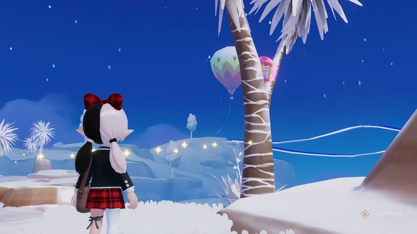 Pink bubbles between palm tree branches in Heartopia.