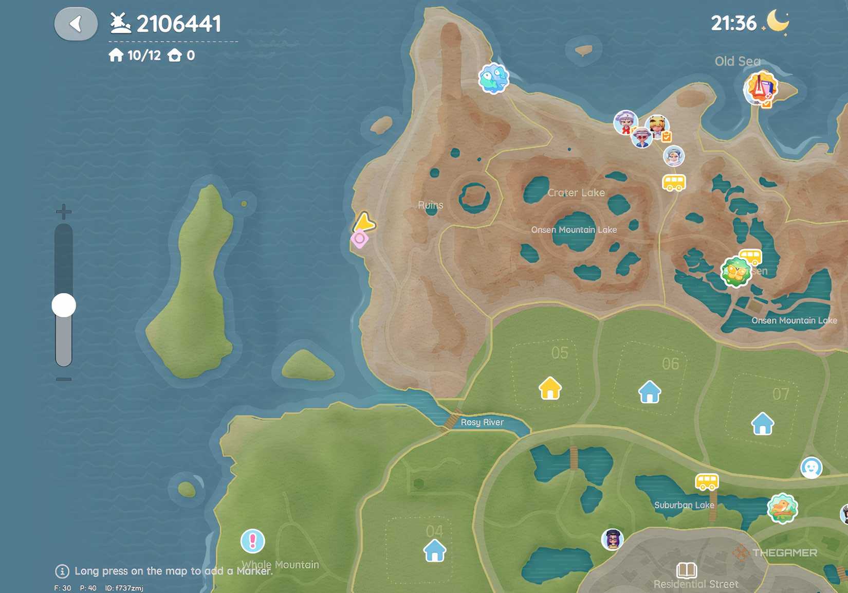 This is the map location of Pink Bubble 1 in the Heartfia Ruins.