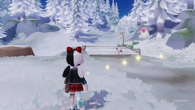 Pink bubbles floating above the bridge of Heartopia.