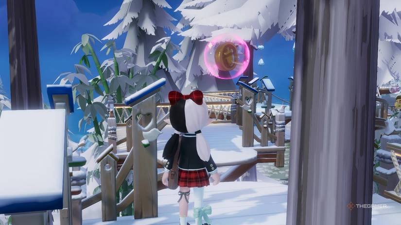 In Heartopia's jumping challenge, there's a pink bubble floating over the gap.