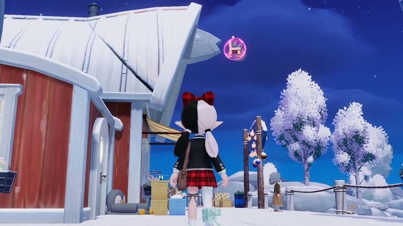 A pink bubble floating near the fishing building in Heartpia.