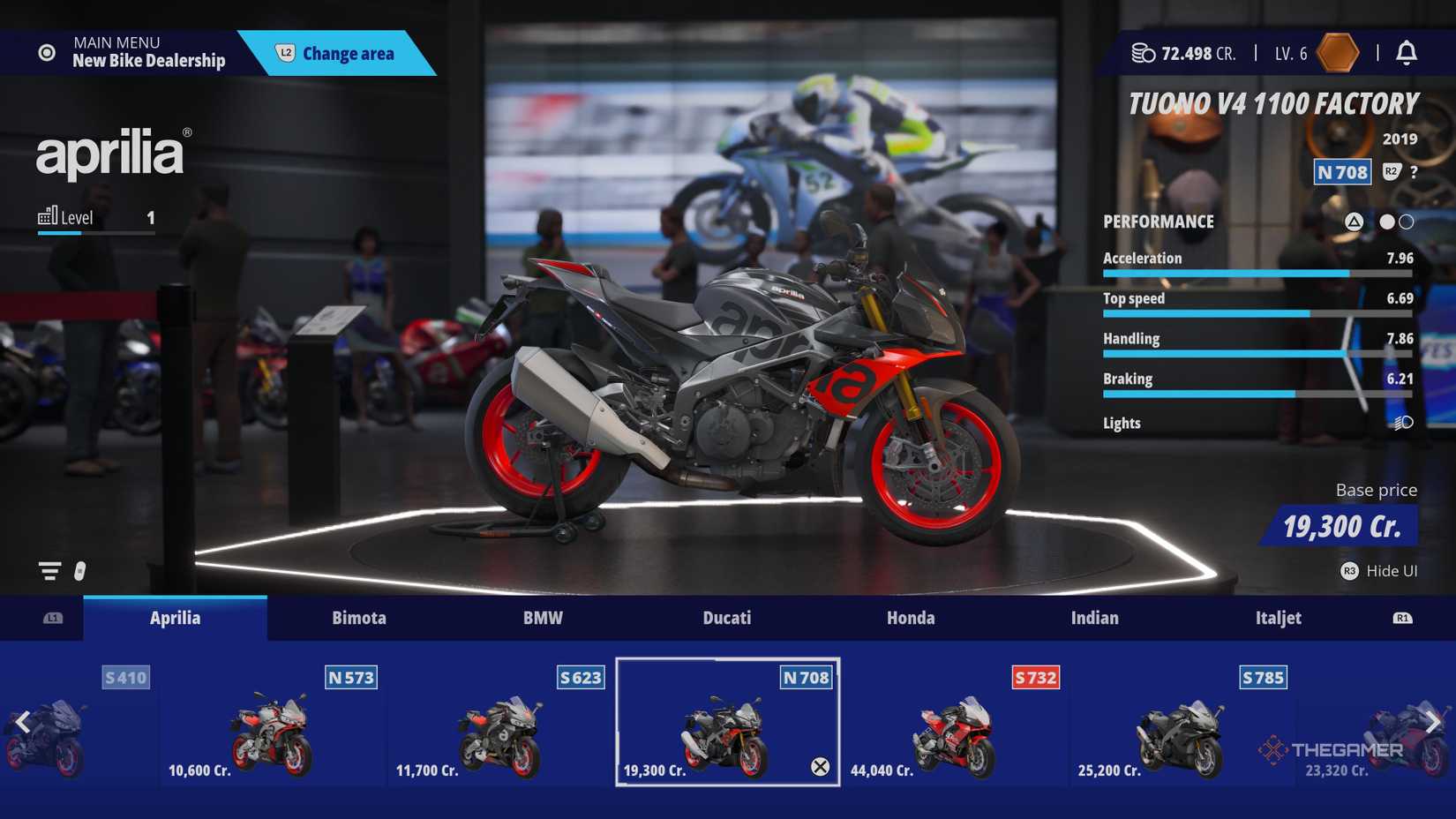 The Aprilia bike shop in Ride 6.