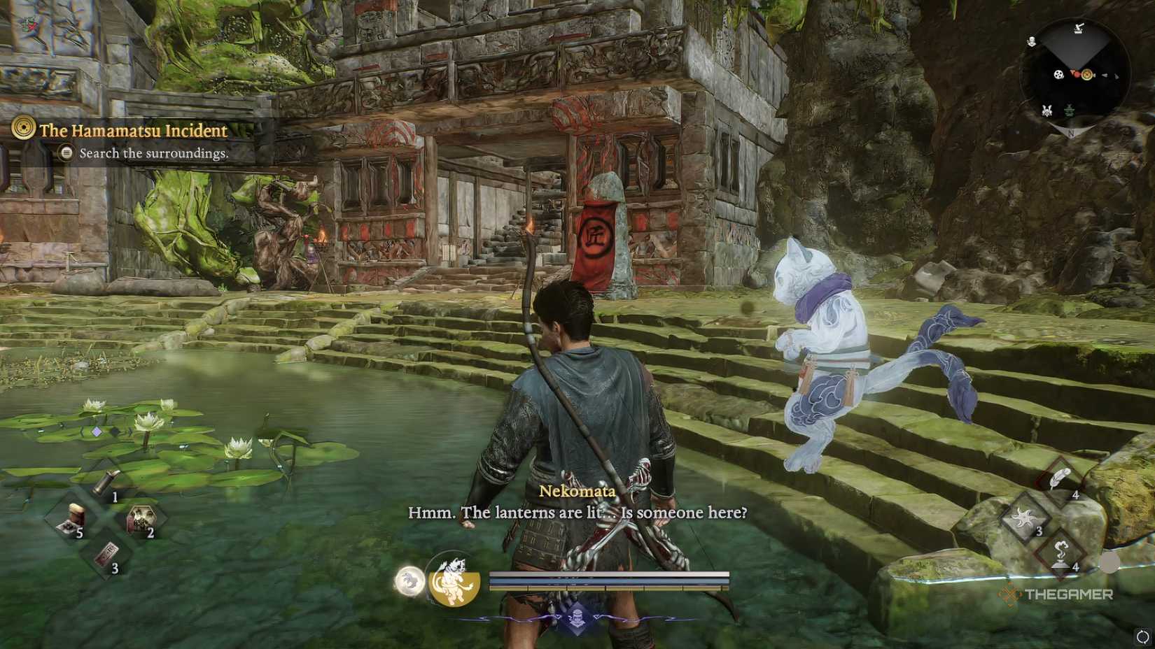 Investigating the building where the blacksmith is in Nioh 3, during 'The Hamamatsu Incident'.