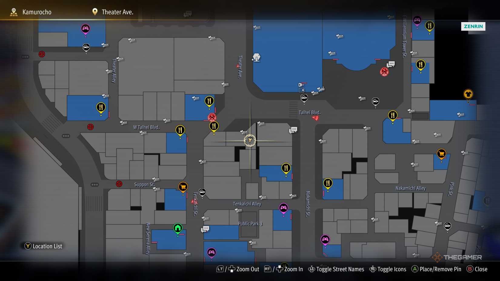 J4 Kamurocho locker key location on the map in Yakuza Kiwami 3.