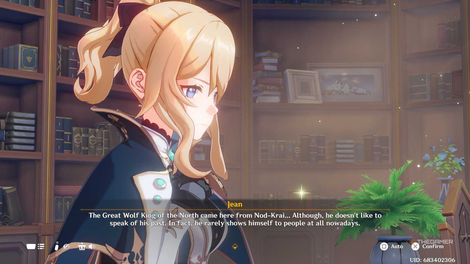 Jean talking about the Great Wolf King in Genshin Impact.