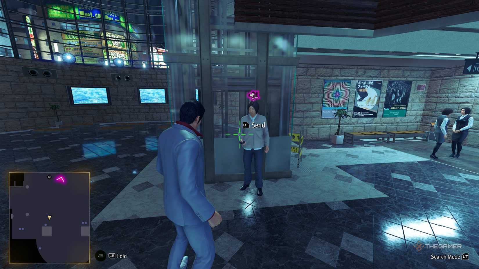 Kiryu connecting with a friend in the Millenium Tower in Yakuza Kiwami 3.