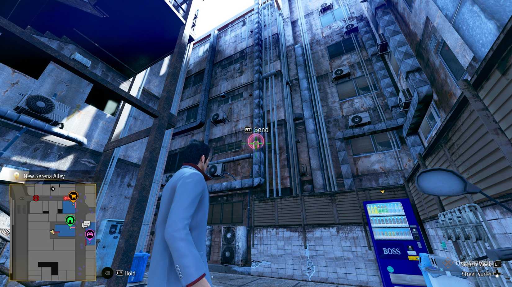 Kiryu next to the D5 Kamurocho locker key in Yakuza Kiwami 3.
