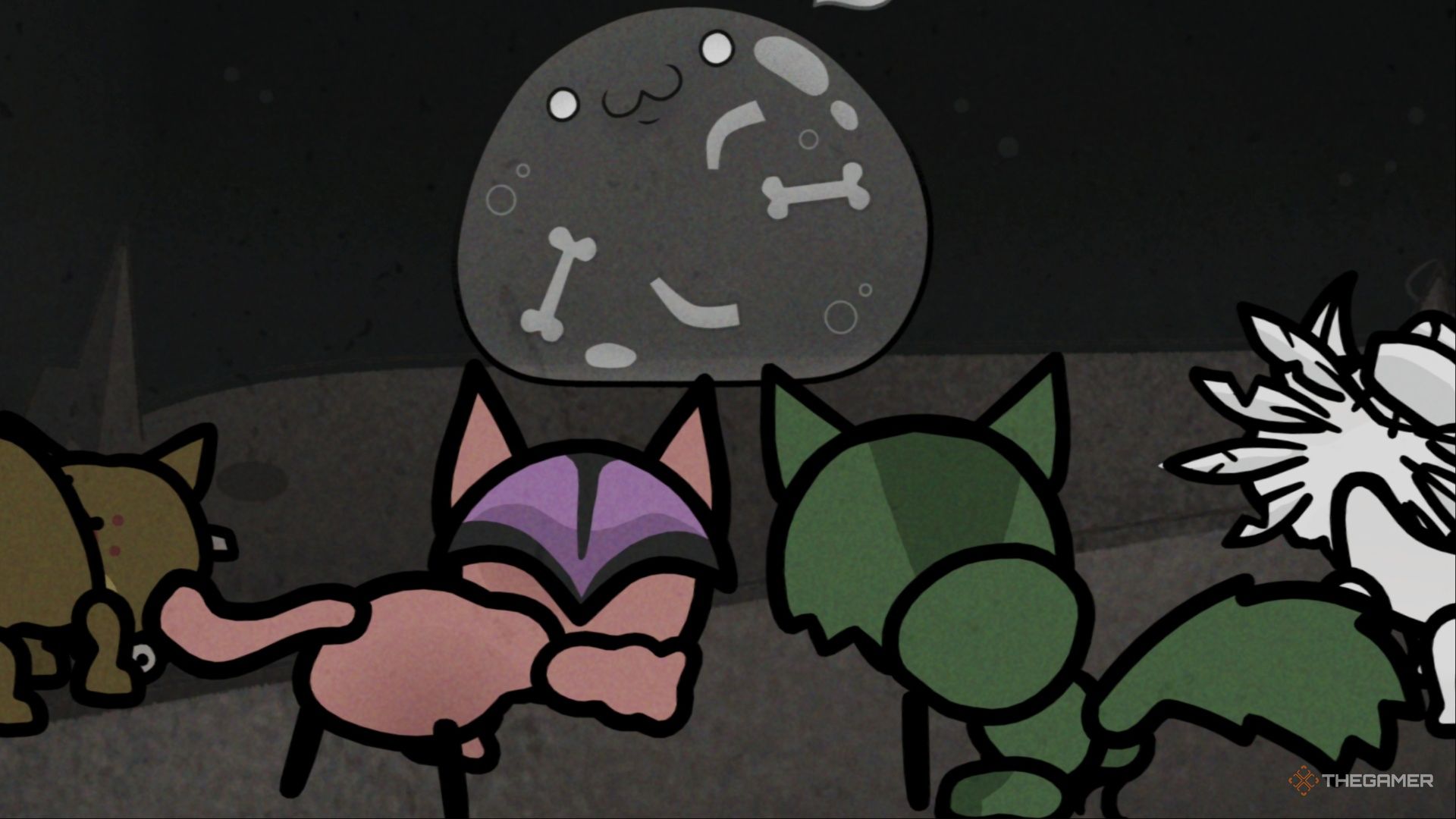 In Mewgenics, an adorable innocent-looking giant slime with the remains of enemies floating inside his gelatin-like body.