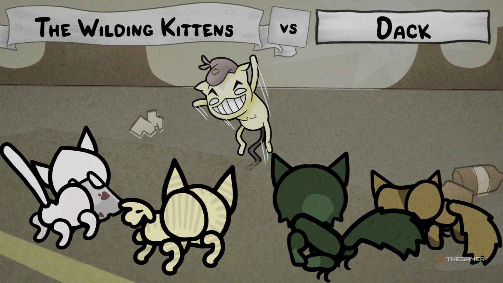 The Wilding Kittens squaring up against Dack in Mewgenics.