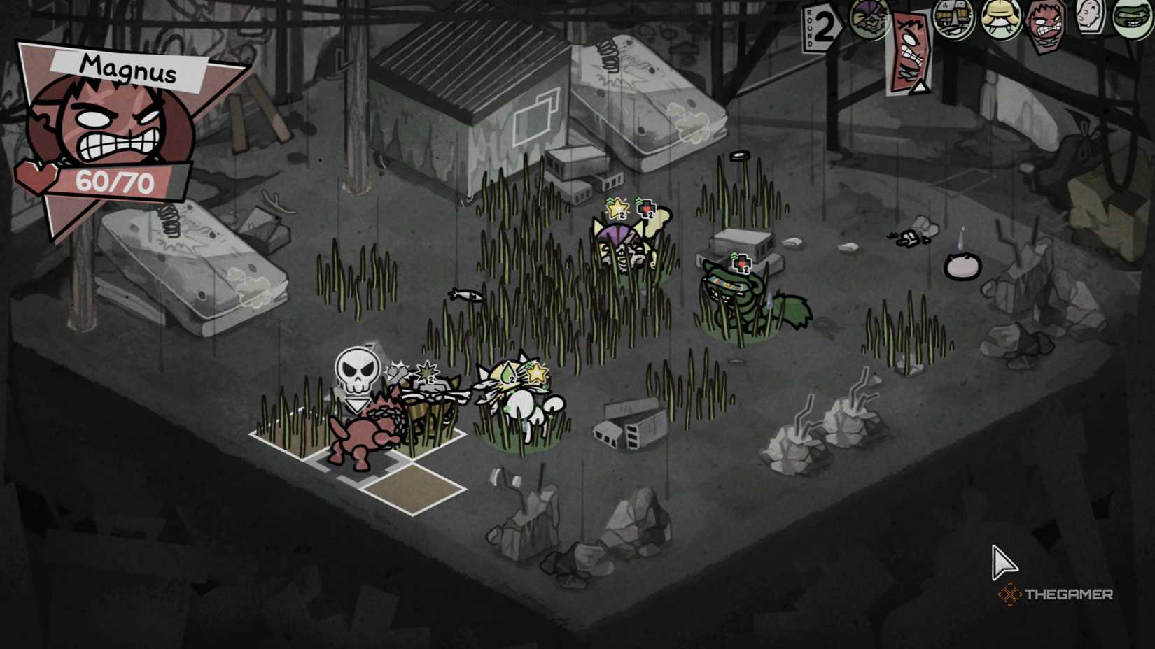 Magnus performs a spin attack and shows AoE around him from Mewgenics.