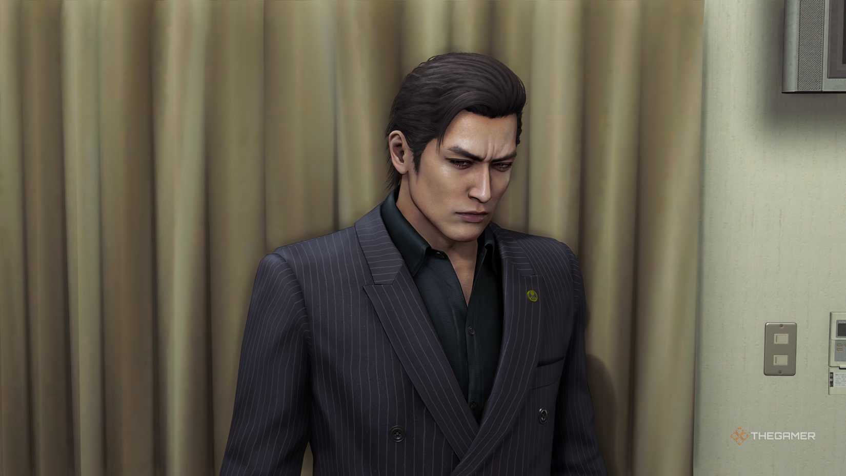 Mine in soap land in dark tie.