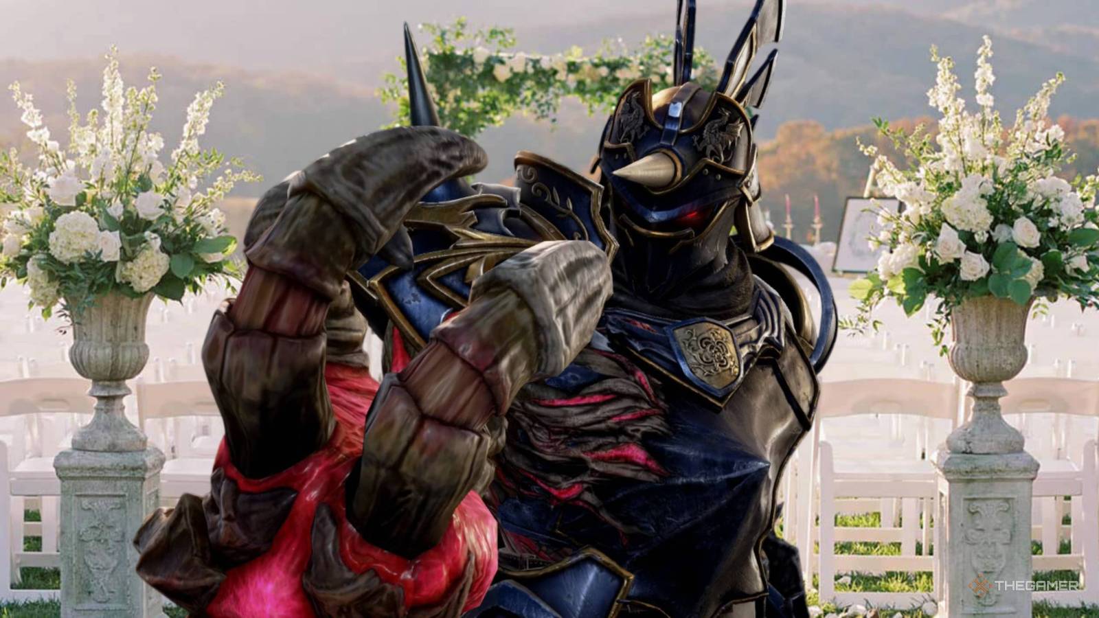 knightmare from soul calibur at an outdoor wedding venue.