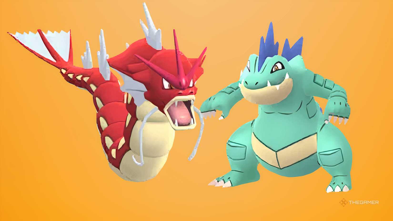 Shiny Gyarados and shiny Feraligatr from Pokemon Go.