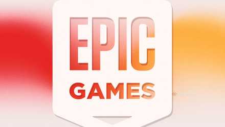 Epic Games logo over an orange gradient.