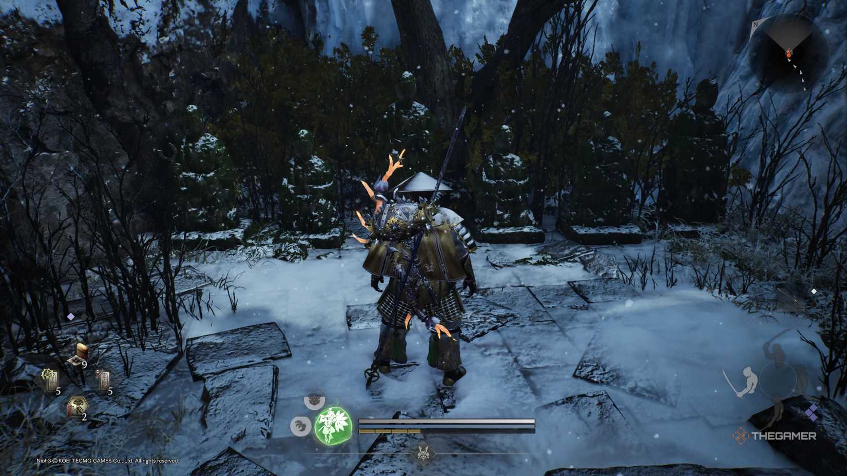 Nioh 3's hero looking at some Six Jizo statues.