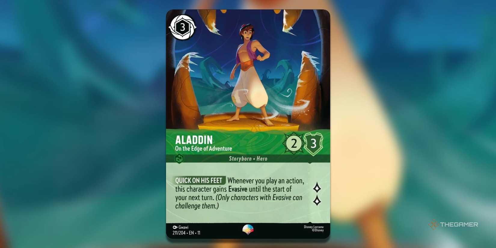 Aladdin, on the Edge of Adventure, Disney Lorcana card.