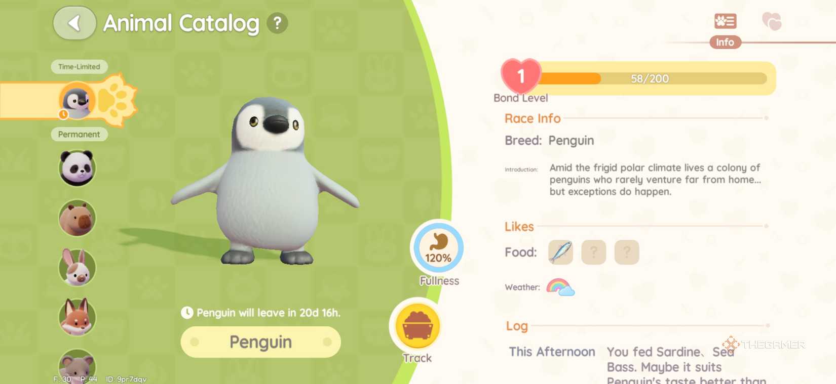 Penguin's bond level page in Heartopia.