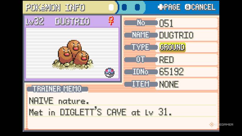 Dugtrio's stats in Pokemon FireRed & LeafGreen.